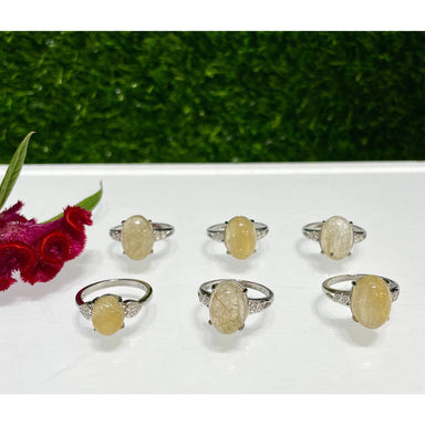Natural Gold Rutilated Quartz Ring White Bronze - Coco and lulu boutique
