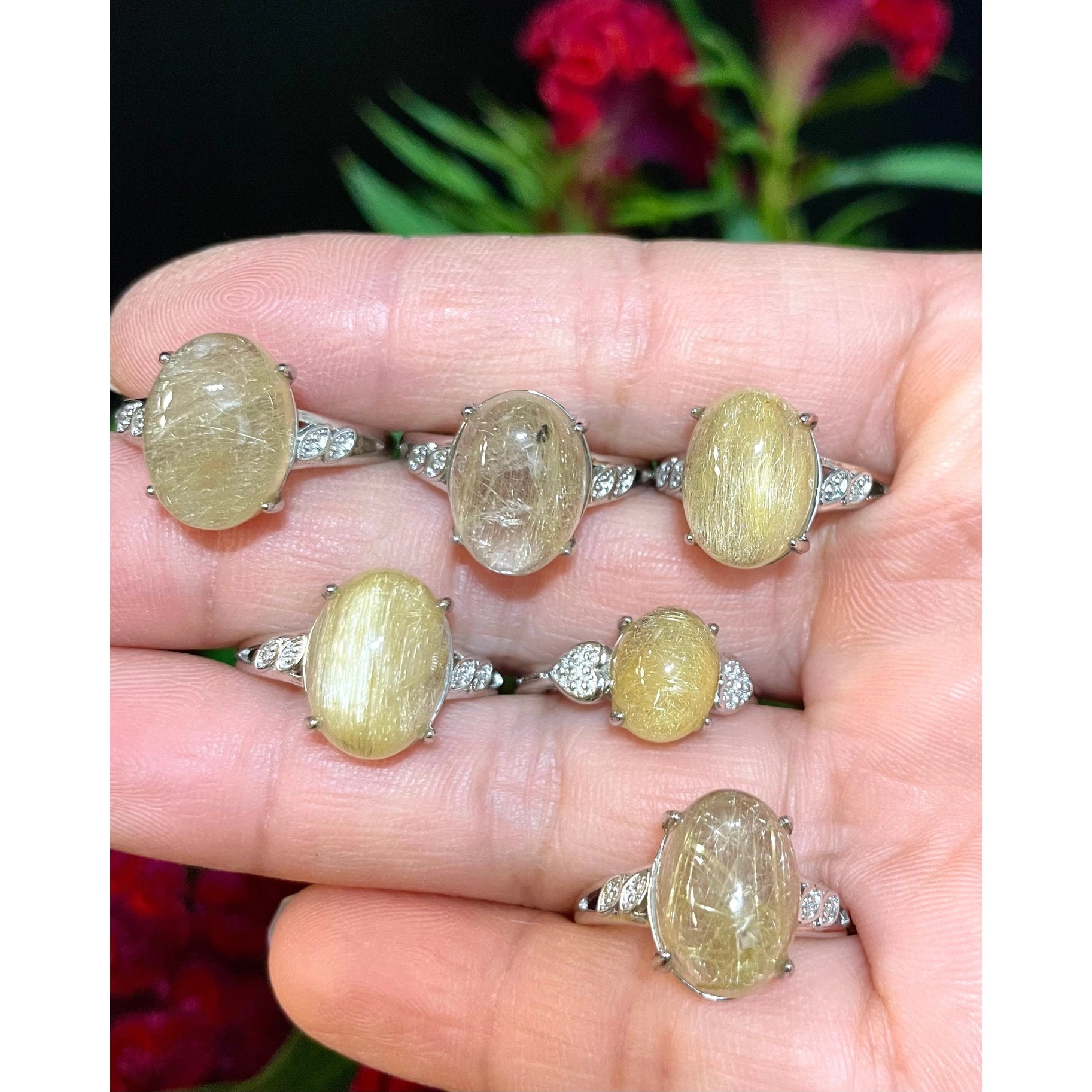 Natural Gold Rutilated Quartz Ring White Bronze - Coco and lulu boutique