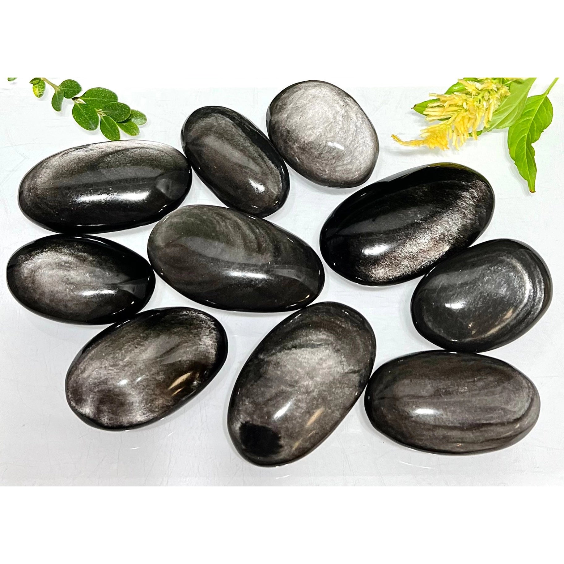 Natural Silver Sheen Obsidian Palm Stone Crystal Healing Energy - Coco and lulu boutique