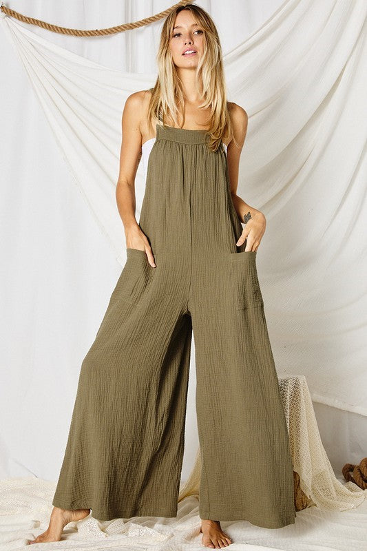 Back From Bali Womens Boho Wide Leg Loose Pants Cropped Rayon Summer Beach  Pants Smocked Waist Olive Small at  Women's Clothing store