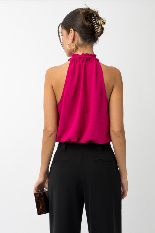 Sleeveless Smocking Halter Neck Top - Coco and lulu boutique 