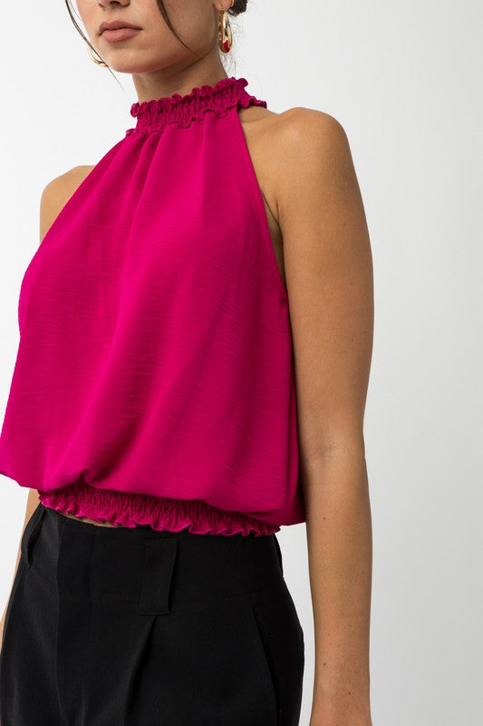 Sleeveless Smocking Halter Neck Top - Coco and lulu boutique 