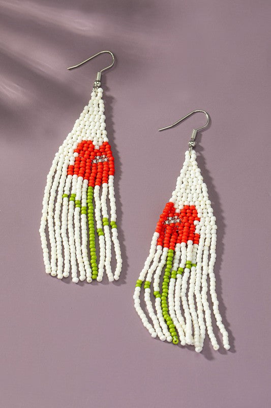 Boho Handwoven seed bead flower earrings - Coco and lulu boutique 