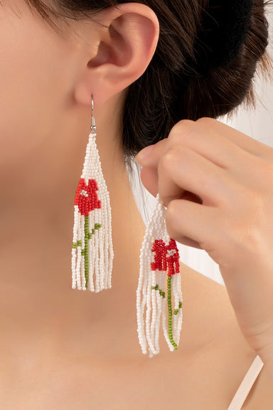 Boho Handwoven seed bead flower earrings - Coco and lulu boutique 