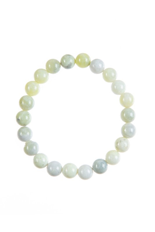 Cyan Jade Stone Bead Stretch Bracelet - Coco and lulu boutique 
