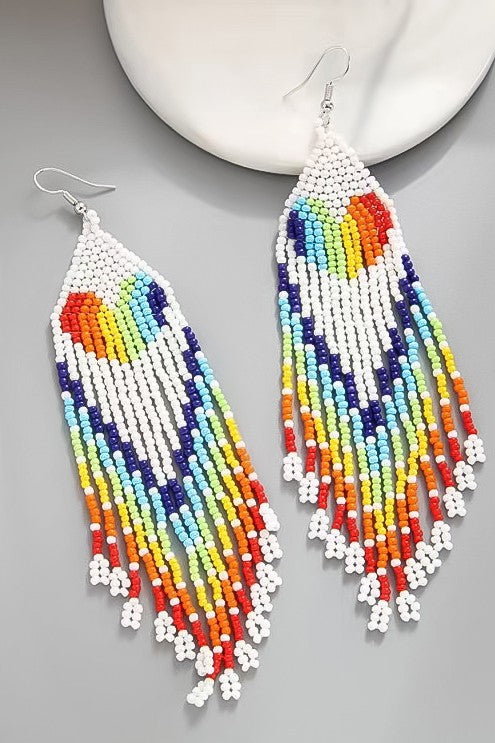 Rainbow heart drop seed bead earrings - Coco and lulu boutique 