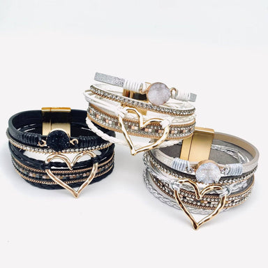 Multi-Layer Heart-Shaped Bangle Bracelets | Magnetic Buckle: Silver Heart - Coco and lulu boutique 