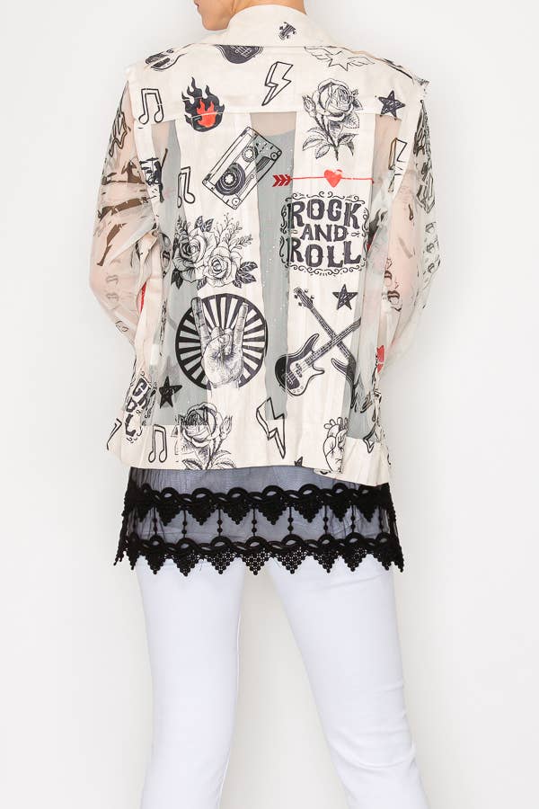 Faux Suede Mesh Trimmed Detailed Jacket - 4820BG RNR: RNR / L - Coco and lulu boutique 