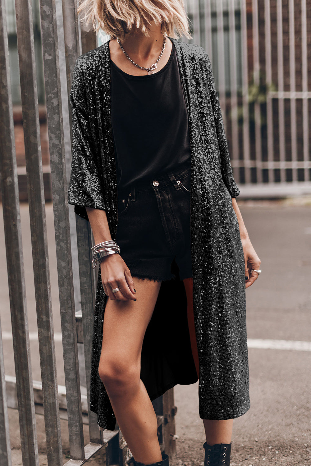 Date Night Sequin Open Front Duster Cardigan - Coco and lulu boutique 
