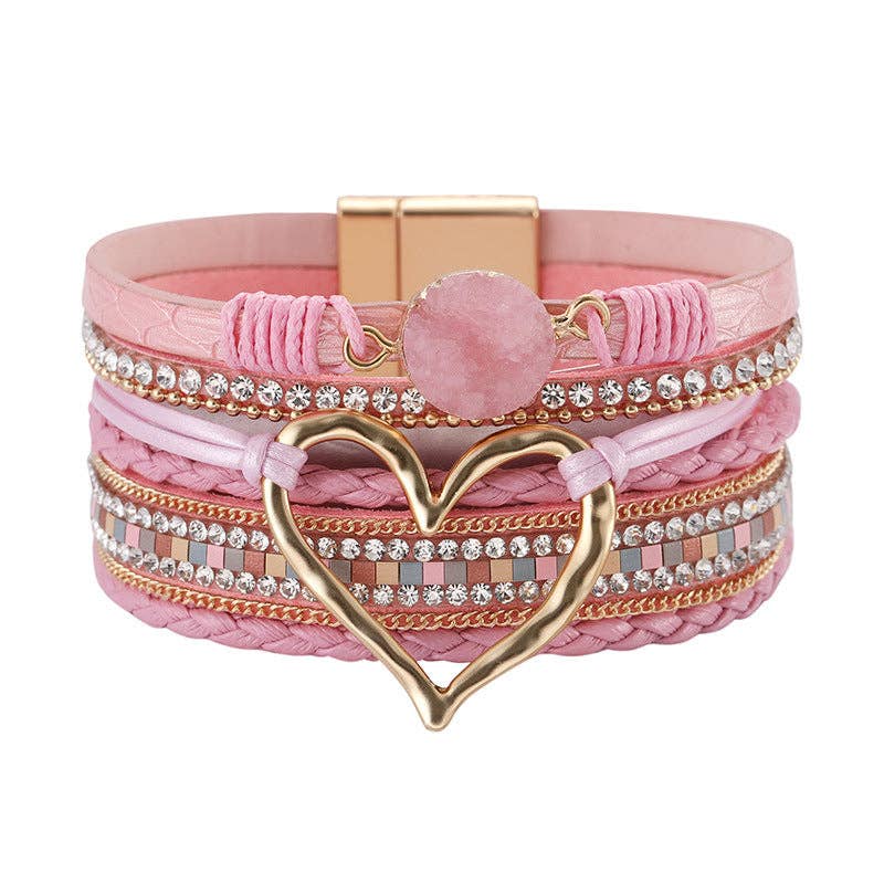 Multi-Layer Heart-Shaped Bangle Bracelets | Magnetic Buckle: Brown - Coco and lulu boutique 