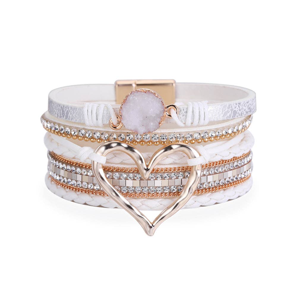 Multi-Layer Heart-Shaped Bangle Bracelets | Magnetic Buckle: Brown - Coco and lulu boutique 