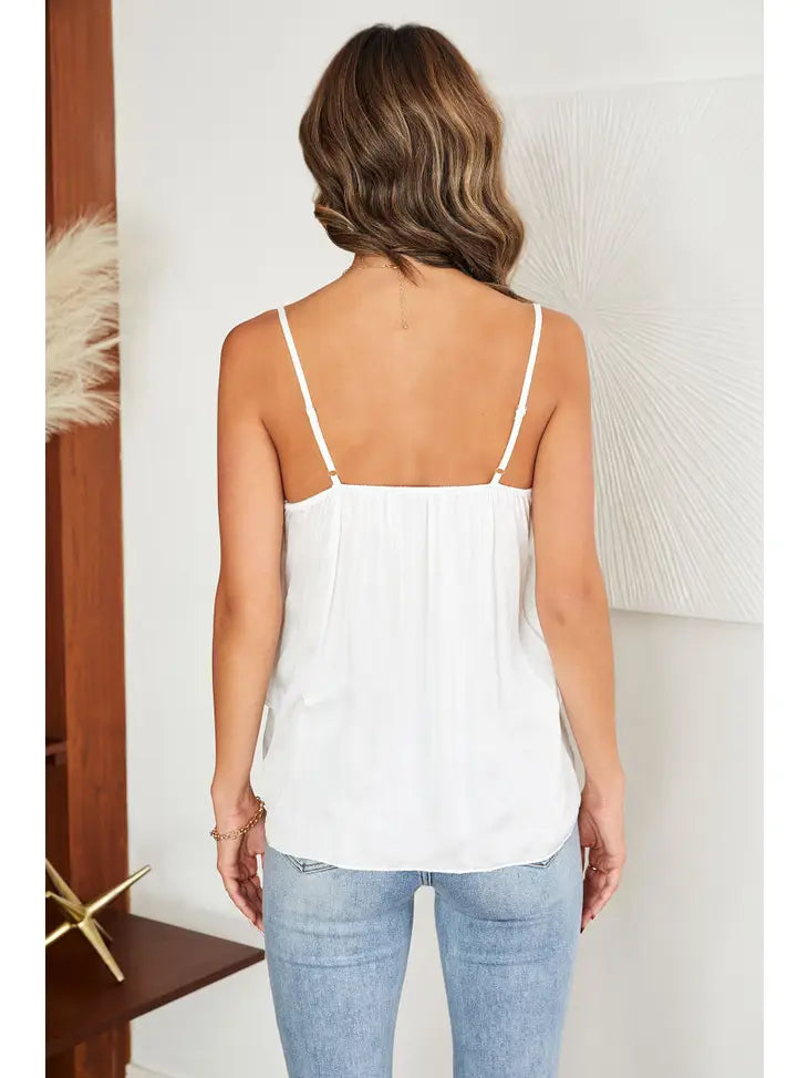 Sara Ruffle Front Silk Cami White - Coco and lulu boutique 