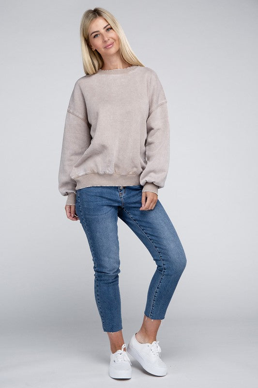 Acid Wash Fleece Oversized Pullover - Coco and lulu boutique 