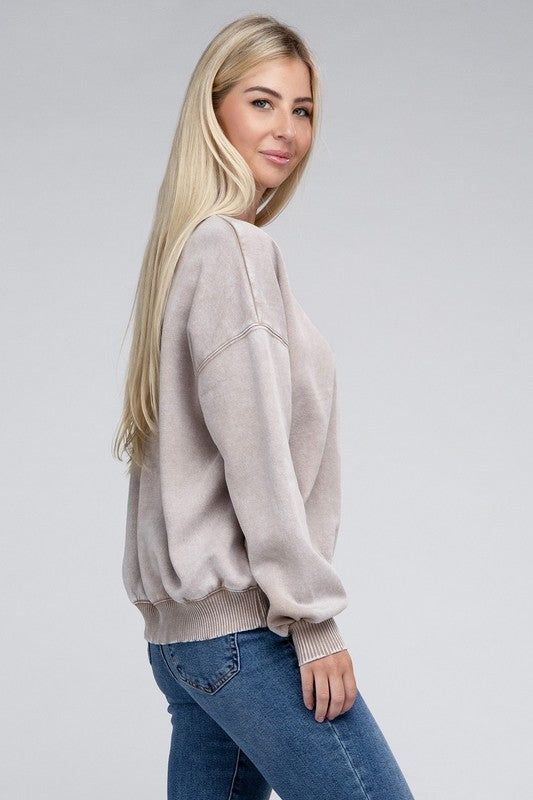 Acid Wash Fleece Oversized Pullover - Coco and lulu boutique 