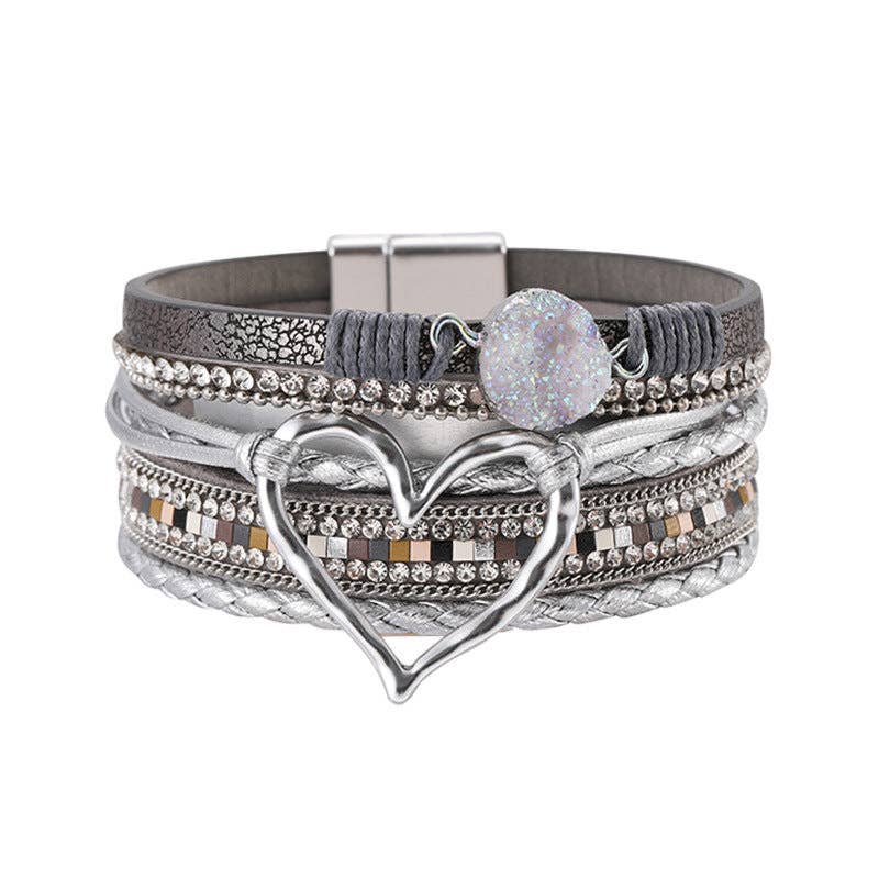 Multi-Layer Heart-Shaped Bangle Bracelets | Magnetic Buckle: Black - Coco and lulu boutique 