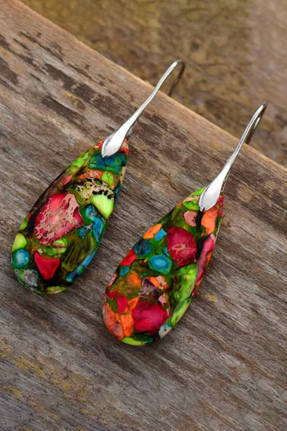 Handmade Teardrop Shape Natural Stone Dangle Earrings - Coco and lulu boutique 
