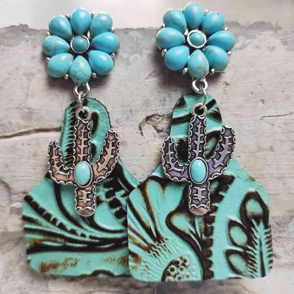 Turquoise Cactus Dangle Earrings - Coco and lulu boutique 