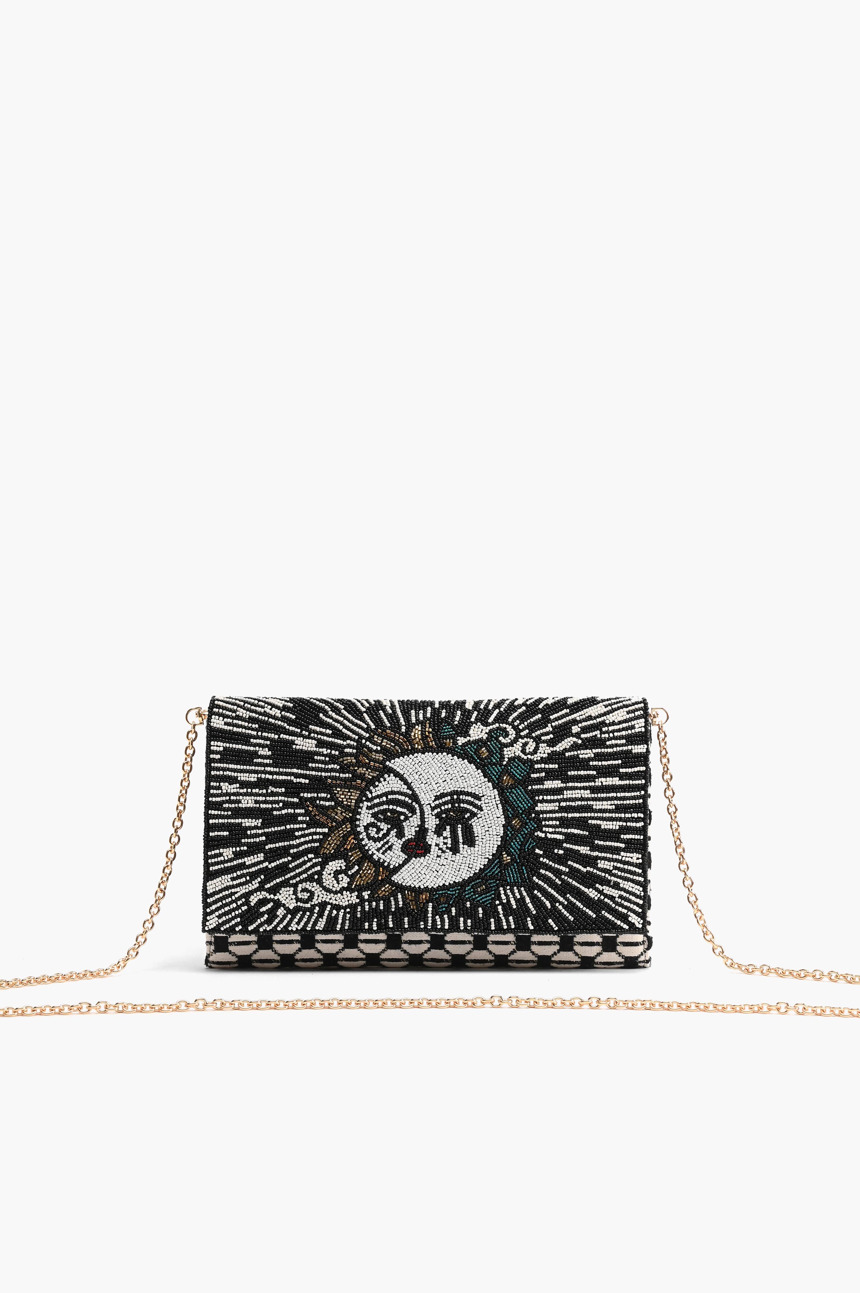 Celestial Sun and Moon Beaded Flap Clutch - Coco and lulu boutique 