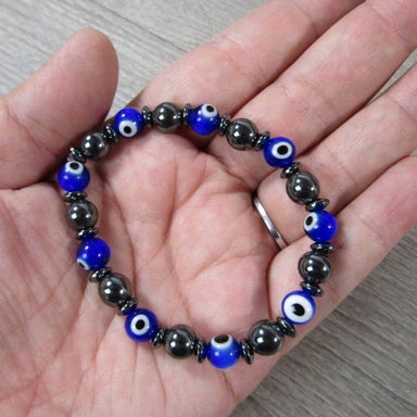 Evil Eye 8mm Lamp Glass and Hematite Bracelet - Coco and lulu boutique 