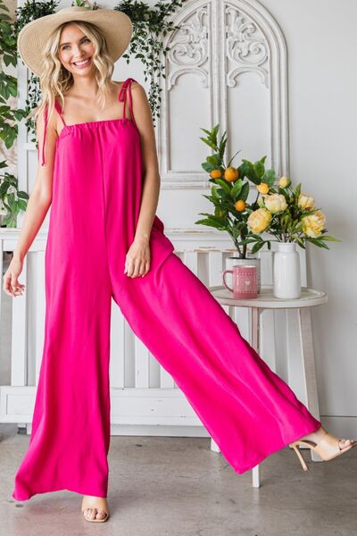 Pocketed Spaghetti Strap Wide Leg Jumpsuit - Coco and lulu boutique 