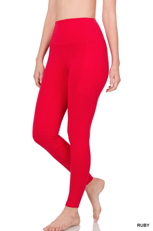 BETTER COTTON WIDE WAISTBAND POCKET LEGGINGS - Coco and lulu boutique 