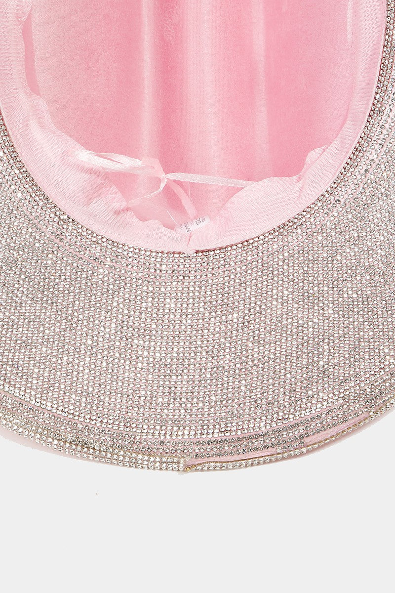 Fame Pave Rhinestone Trim Faux Suede Hat - Coco and lulu boutique 