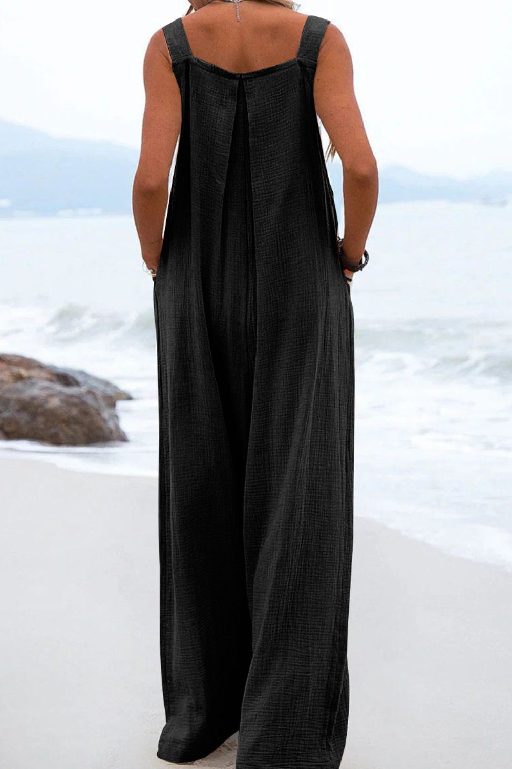 Sleeveless Wide Leg Jumpsuit with Pockets - Coco and lulu boutique 