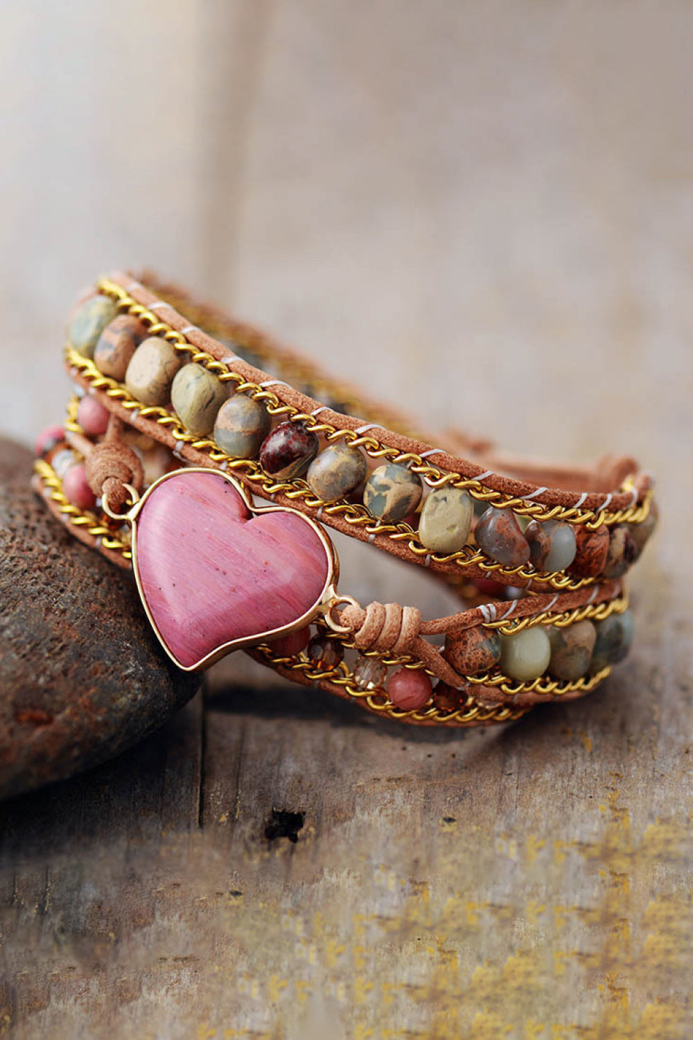 Wrap Bracelet Handmade Heart Shape Triple Layer Beaded Bracelet - Coco and lulu boutique 