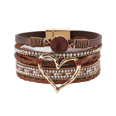 Multi-Layer Heart-Shaped Bangle Bracelets | Magnetic Buckle: Brown - Coco and lulu boutique 