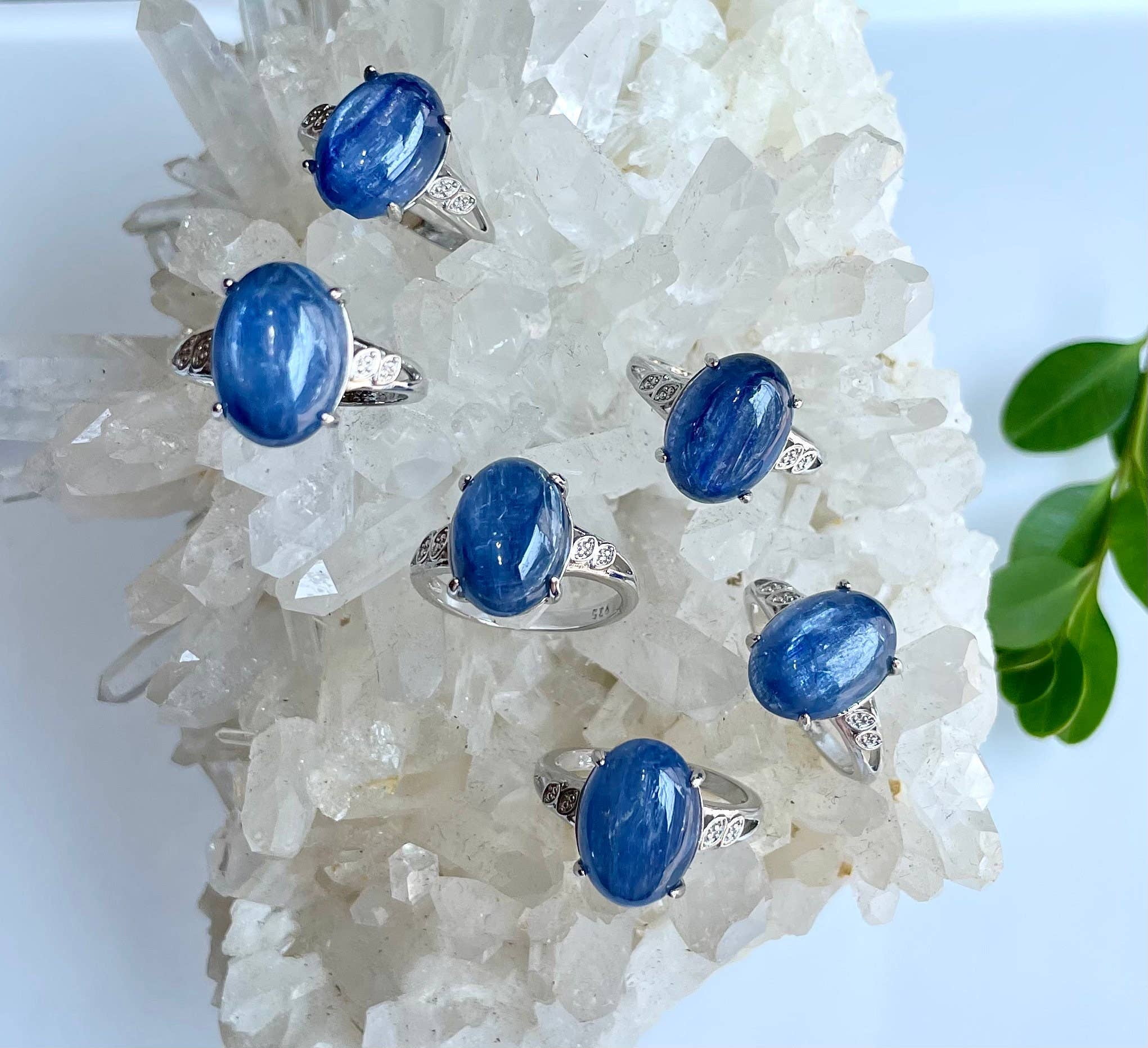 Natural Blue Kyanite White Bronze rings - Coco and lulu boutique 