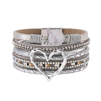 Multi-Layer Heart-Shaped Bangle Bracelets | Magnetic Buckle: Silver Heart - Coco and lulu boutique 