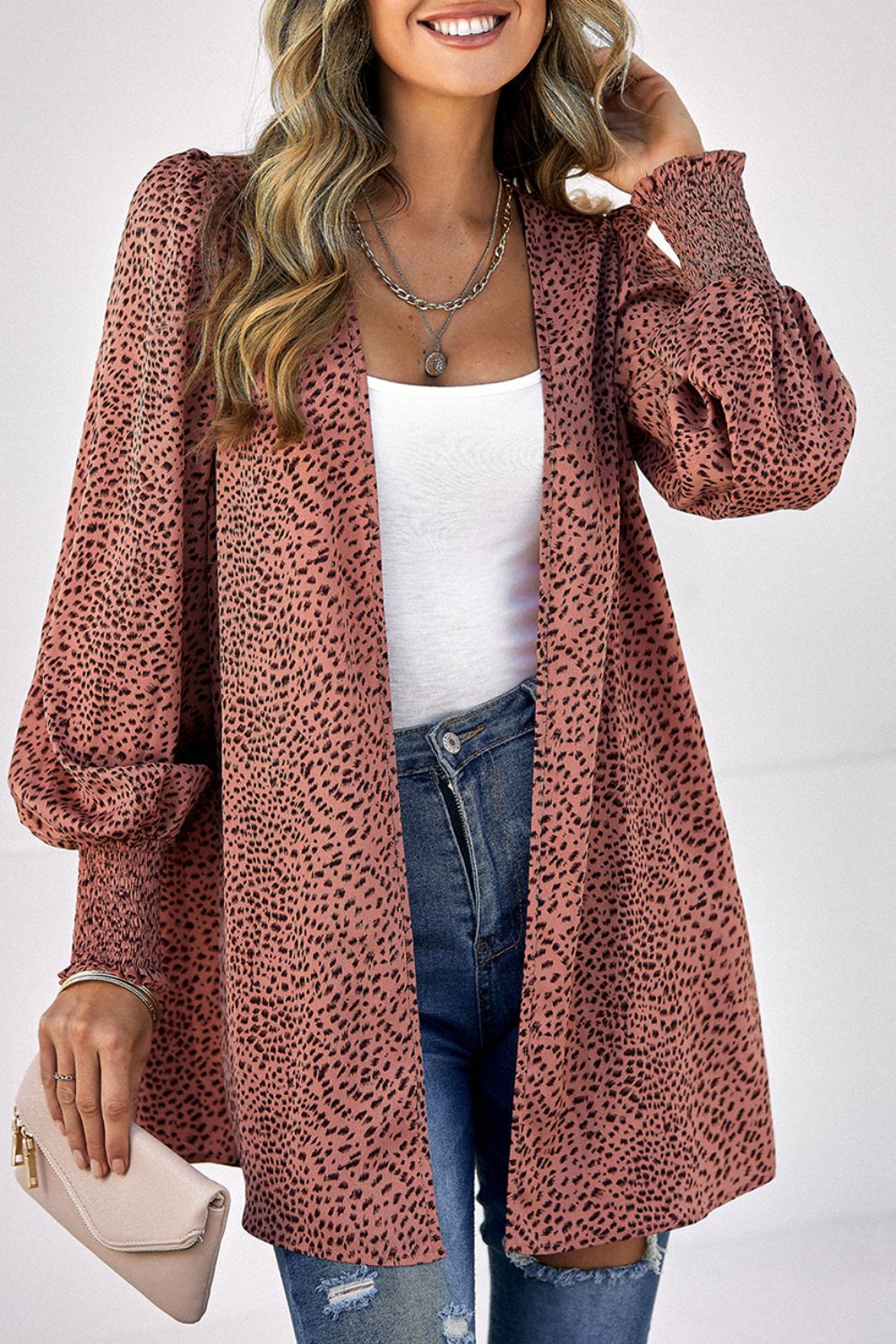 Sophie Leopard Print Balloon Sleeve Cardigan - Coco and lulu boutique 
