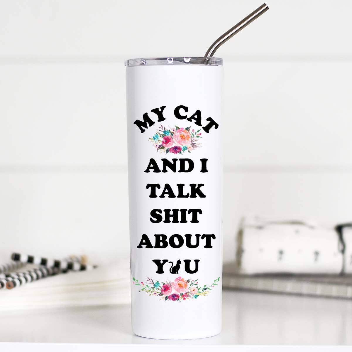 My Cat & I Talk Shit Funny 20oz Stainless Tall Travel Cup - Coco and lulu boutique 