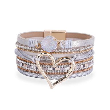 Multi-Layer Heart-Shaped Bangle Bracelets | Magnetic Buckle: Silver - Coco and lulu boutique 