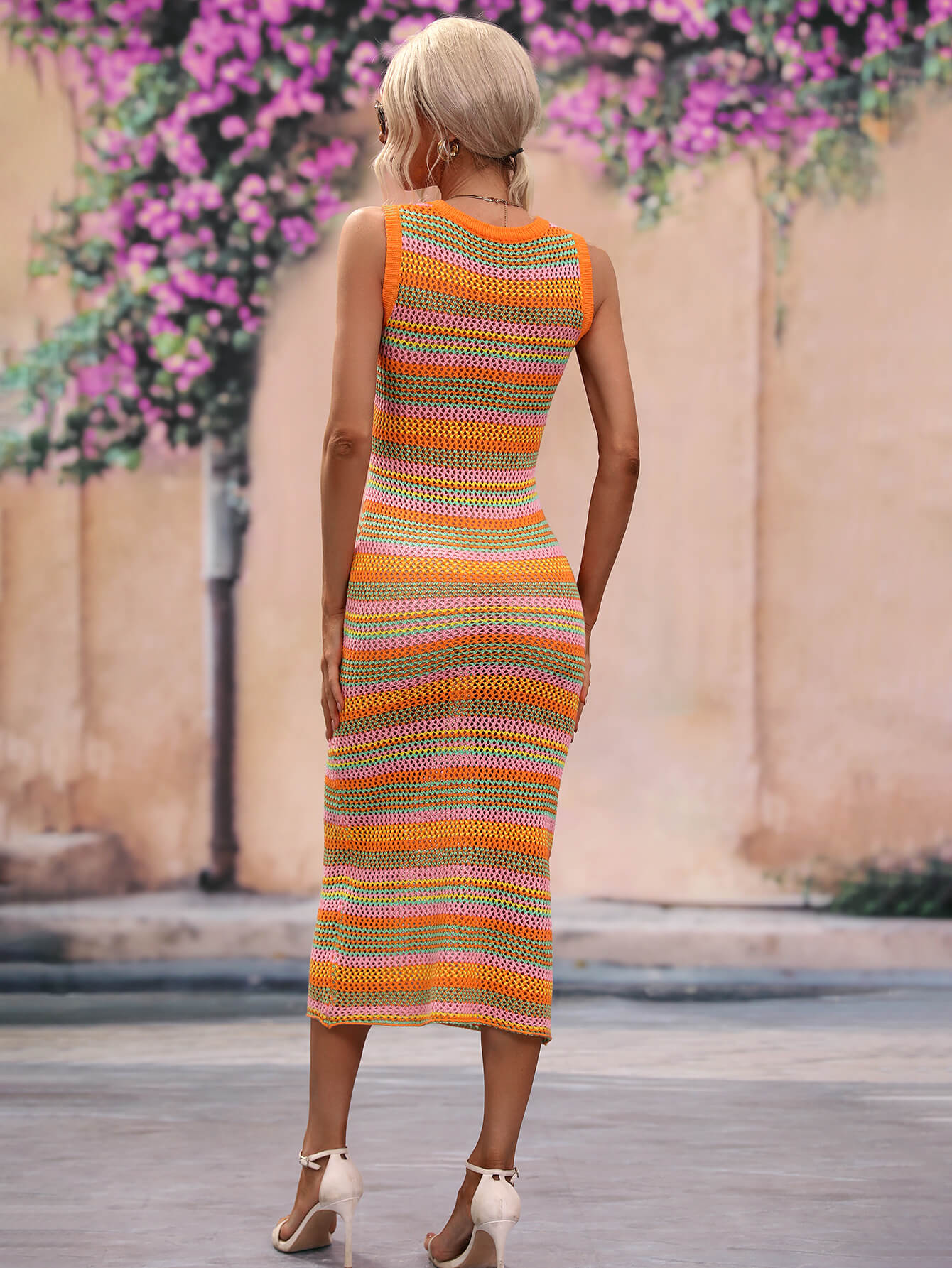 Striped Round Neck Sleeveless Midi Cover Up Dress - Coco and lulu boutique 