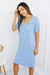 Kensey Weekender Full Size Striped V-Neck Pocket Dress in Spring Blue - Coco and lulu boutique 