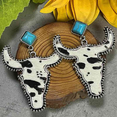 Stage Coach Bull Shape Turquoise Dangle Earrings - Coco and lulu boutique 