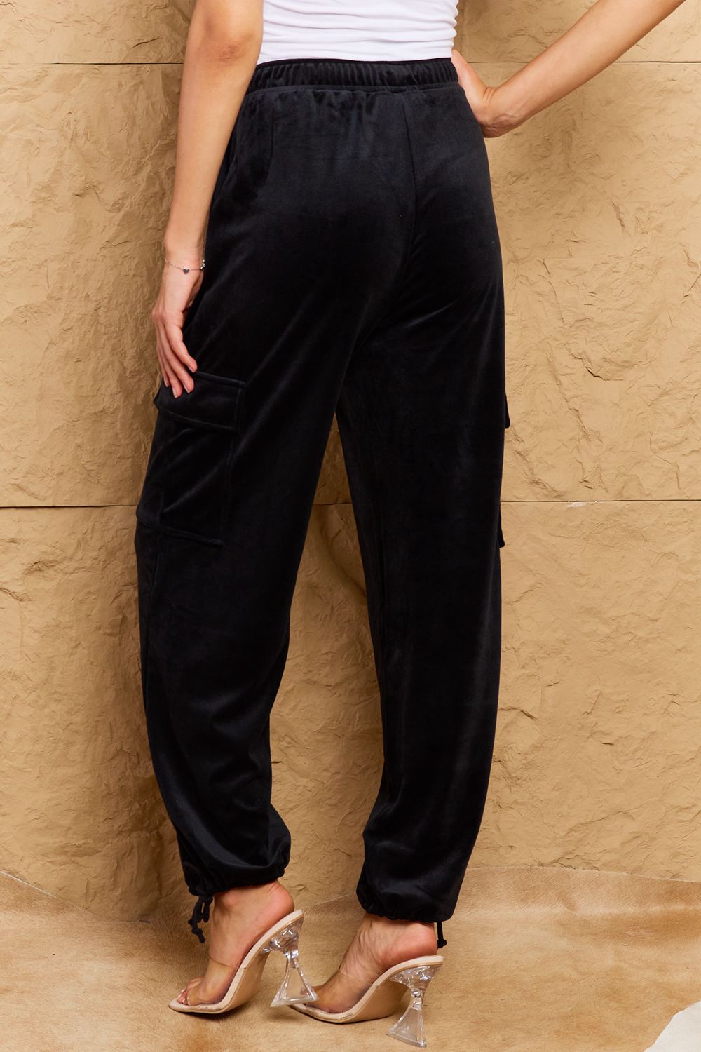 Lynn Chic For Days High Waist Drawstring Cargo Pants in Black - Coco and lulu boutique 