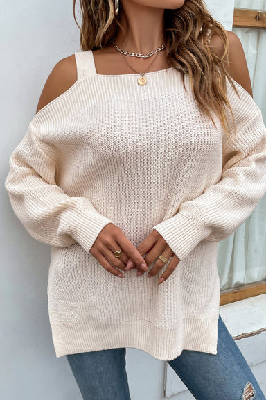 Charlotte Ribbed Cold Shoulder Long Sleeve Knit Top - Coco and lulu boutique 