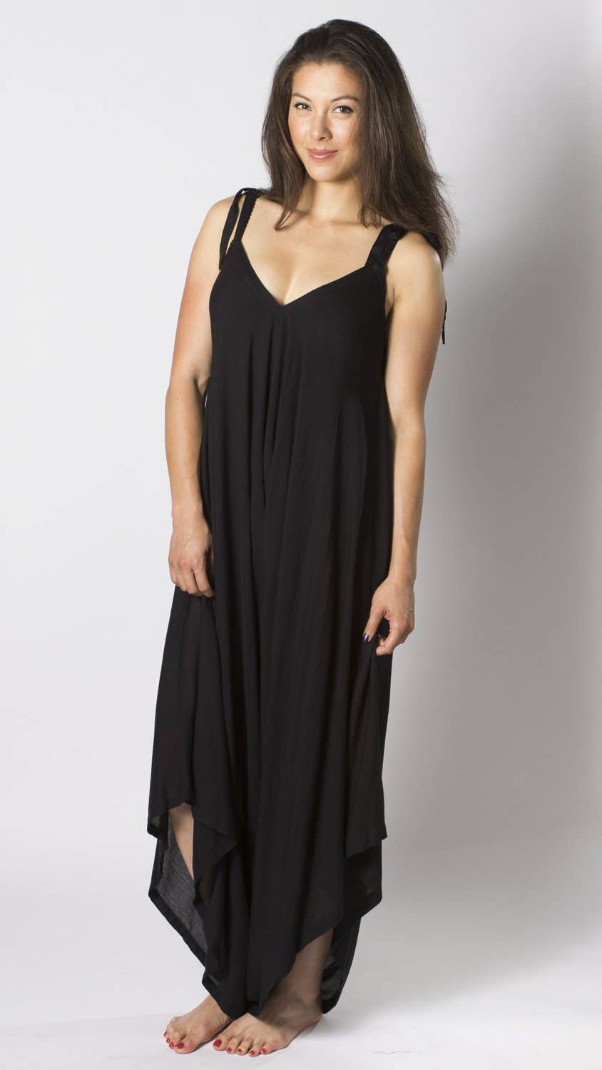 Bohemian Gypsy Jumpsuit in Black Solid - Coco and lulu boutique 