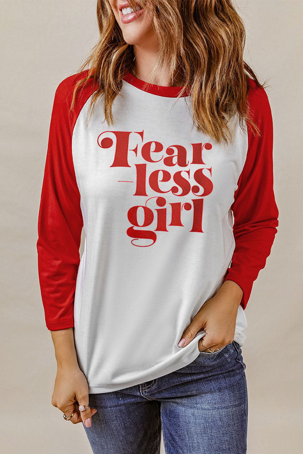 FEARLESS GIRL Graphic Raglan Sleeve Top - Coco and lulu boutique 