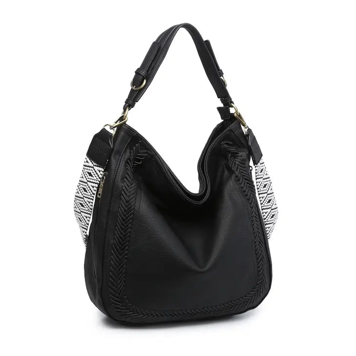 Aris Black Whipstitch Hobo/Crossbody w/ Guitar Strap - Coco and lulu boutique 