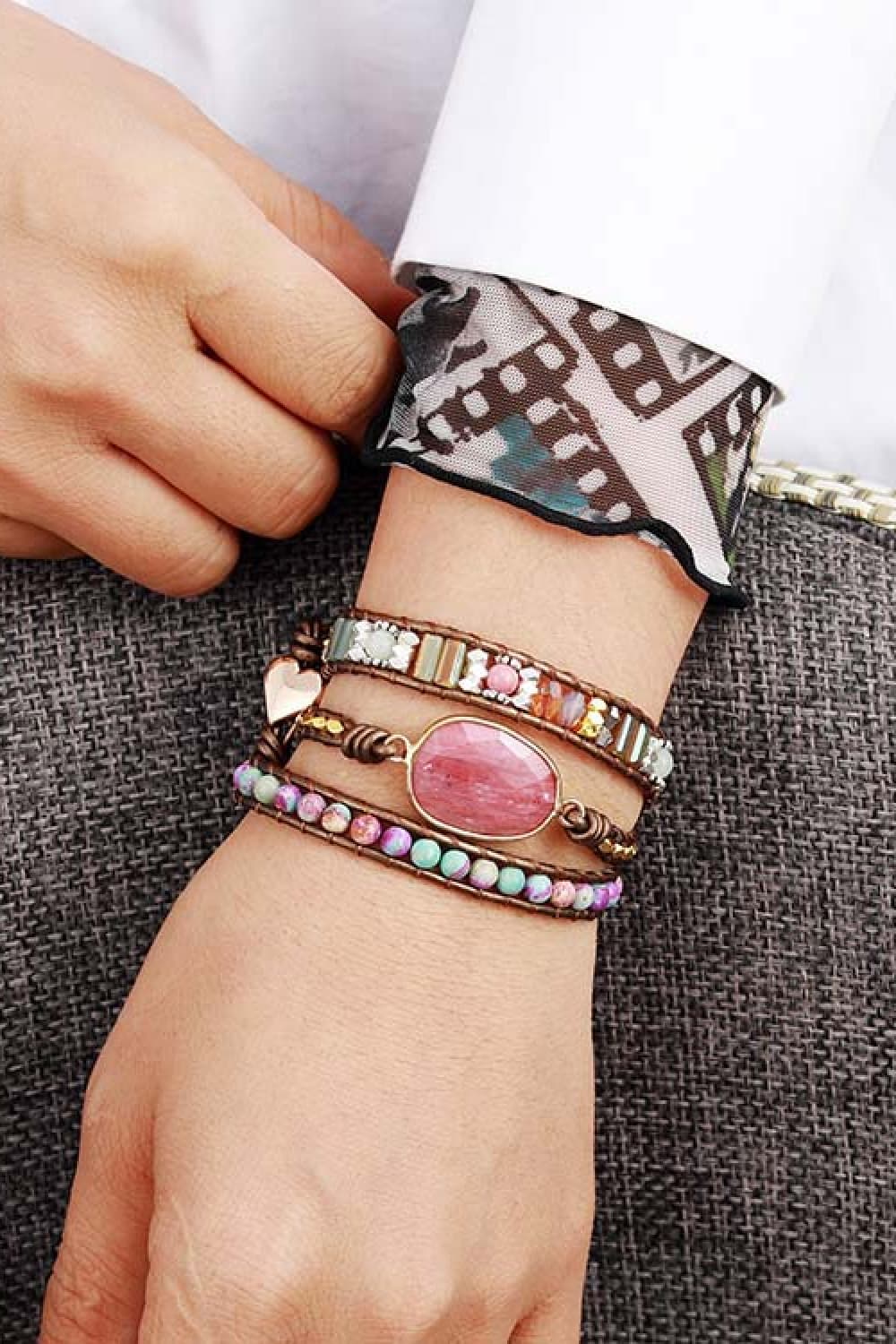 Wrap Bracelet Handmade Crystal Beaded Natural Stone Bracelet - Coco and lulu boutique 