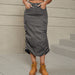 Drawstring Ruched Slit Denim Midi Skirt - Coco and lulu boutique 