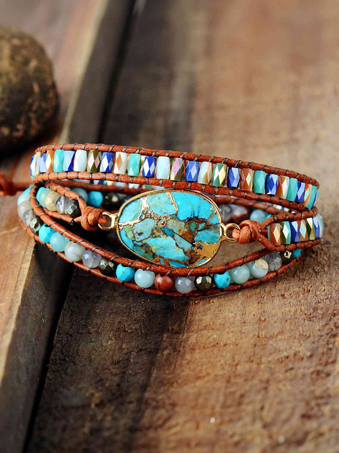 Triple-Layer Natural Stone Wrap Bracelet - Coco and lulu boutique 
