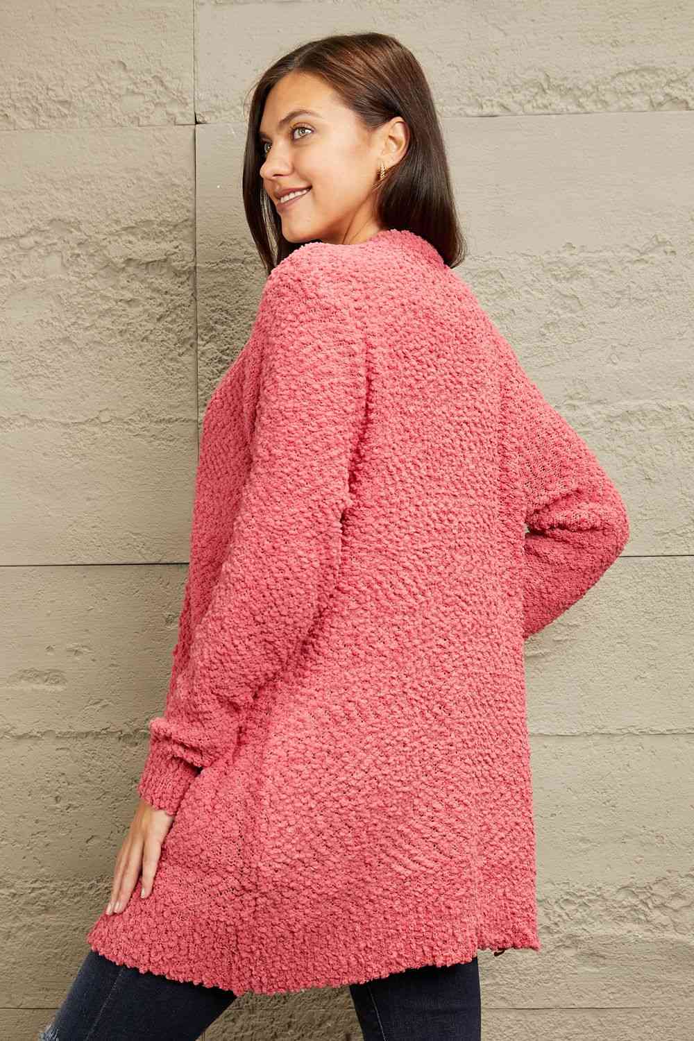 Falling For You Full Size Open Front Popcorn Cardigan - Coco and lulu boutique 