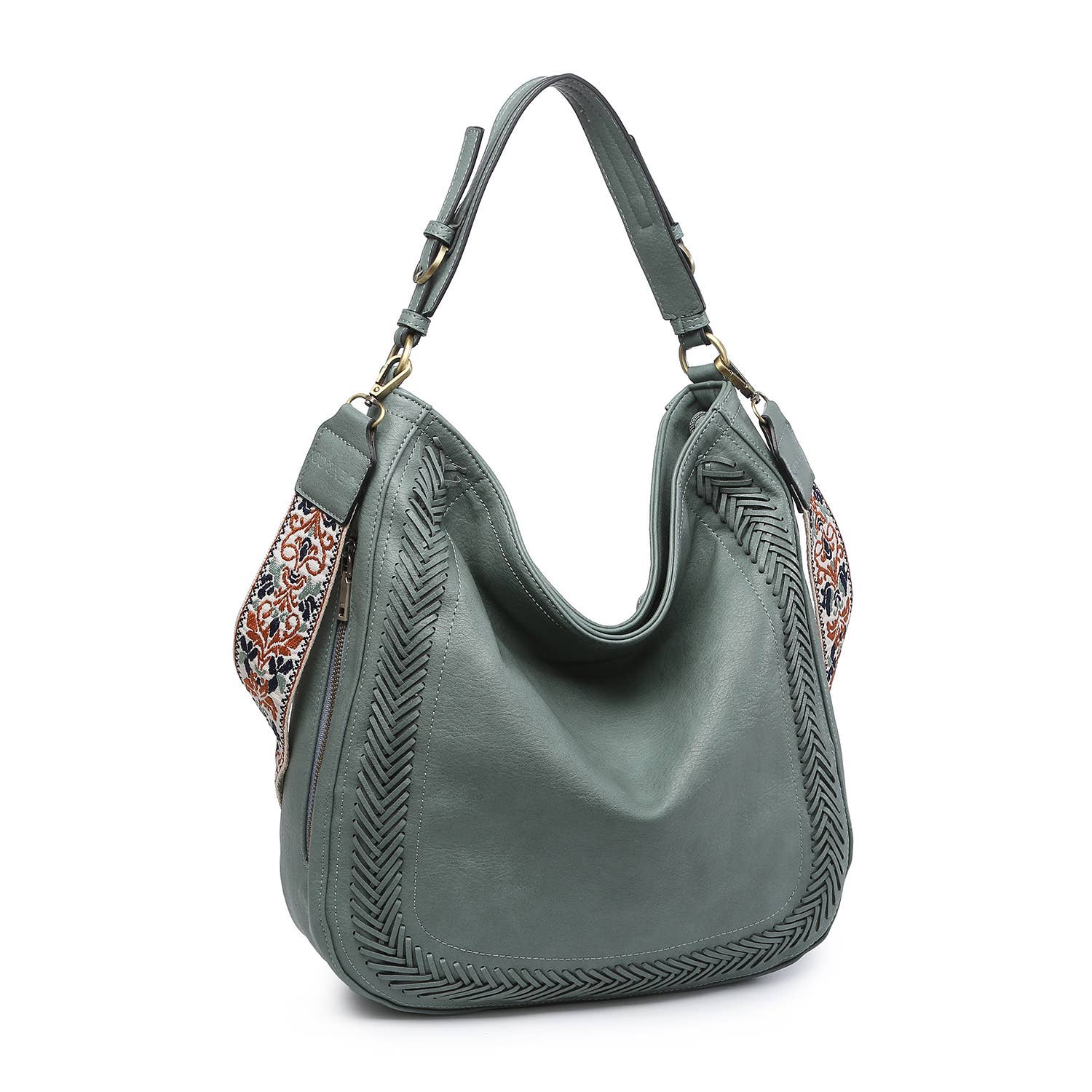 Aris Teal Whipstitch Hobo/Crossbody w/ Guitar Strap - Coco and lulu boutique 