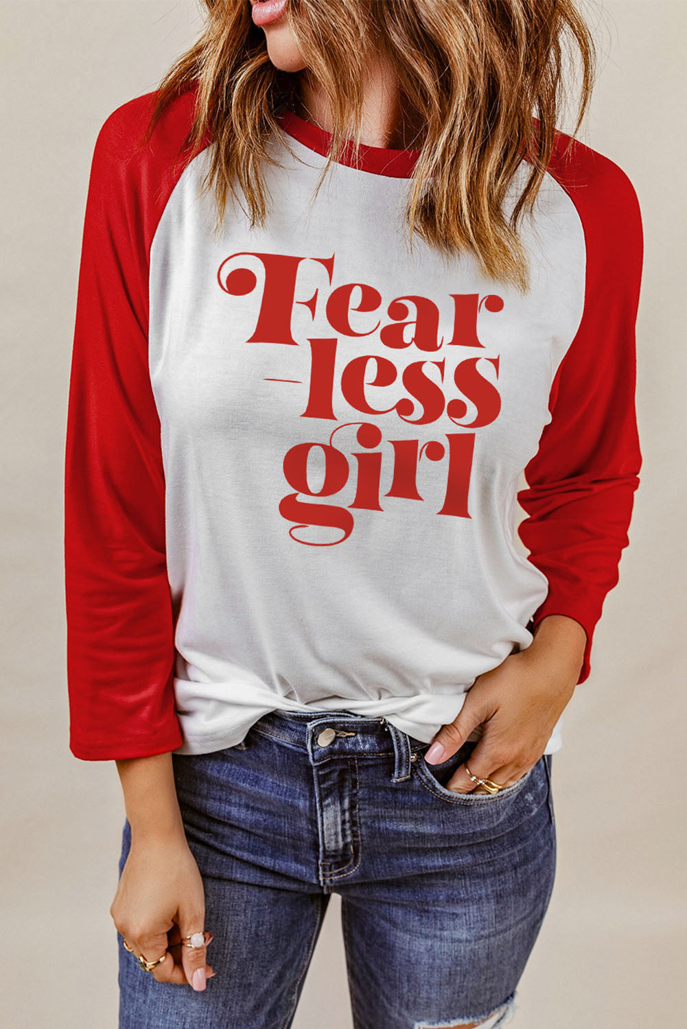 FEARLESS GIRL Graphic Raglan Sleeve Top - Coco and lulu boutique 