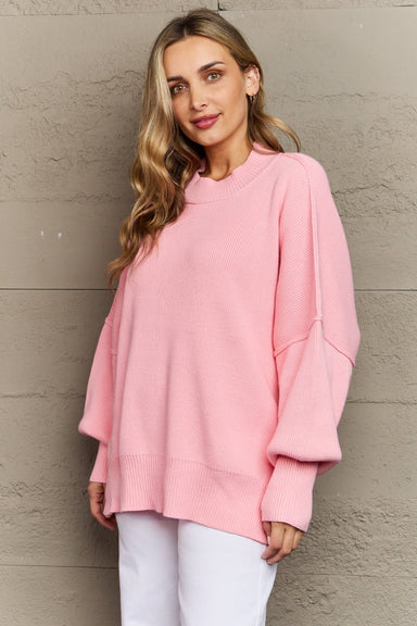 Emily Comfort Awaits Slouchy Side Slit Sweater in Pink - Coco and lulu boutique 