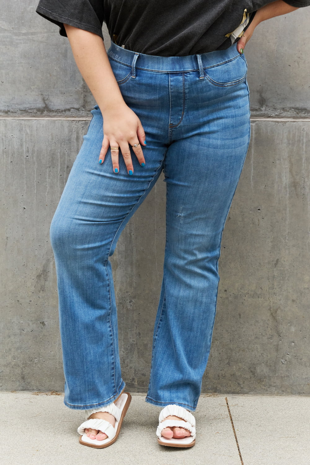 Judy Blue Lolita Full Size High Waist Pull On Slim Bootcut Jeans - Coco and lulu boutique 